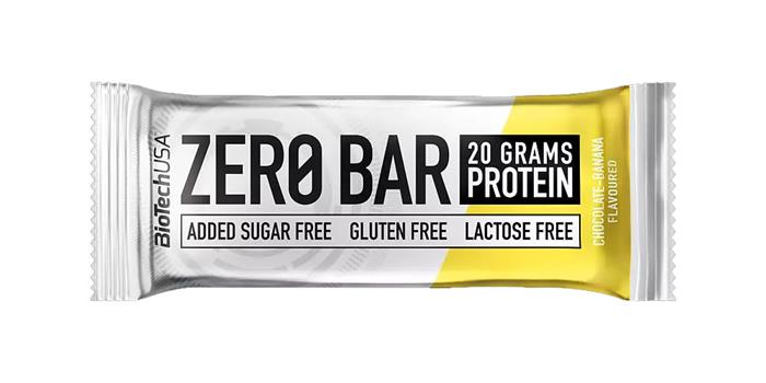 Fehérjeszelet, gluténmentes, 50g, BIOTECH USA "Zero Bar", csokoládé-banán